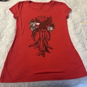 Wound‎ Up Girl Teen Shirt Small 3/5 Red Eagle With Dreamcatcher Boho Cap Sleeves